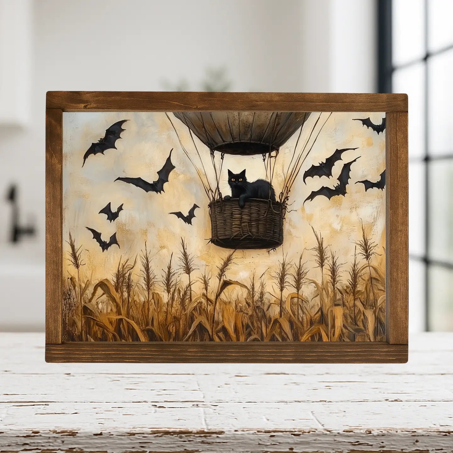 Bats & Black Cat Hot Air Balloon Framed Print