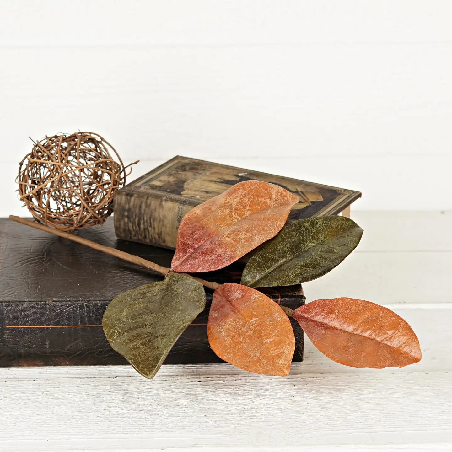 18in Spray-Dark Sage and Orange Mix Magnolia Leaves-