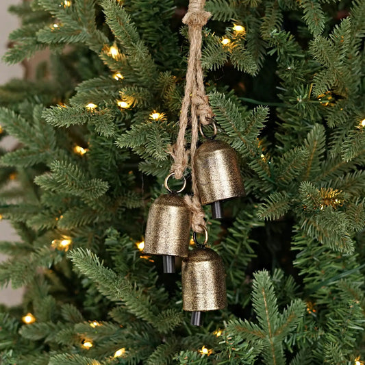 13inL Swiss Cowbell Cluster-Brushed Gold-3pcs 3Lx1.5