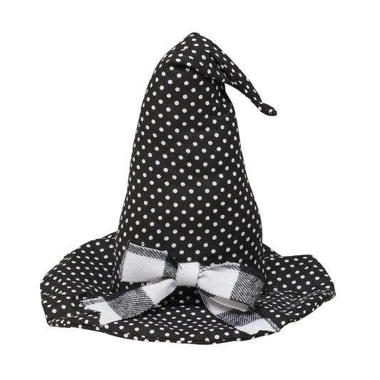 Sm. Black Dot Halloween Fabric Witch Hat