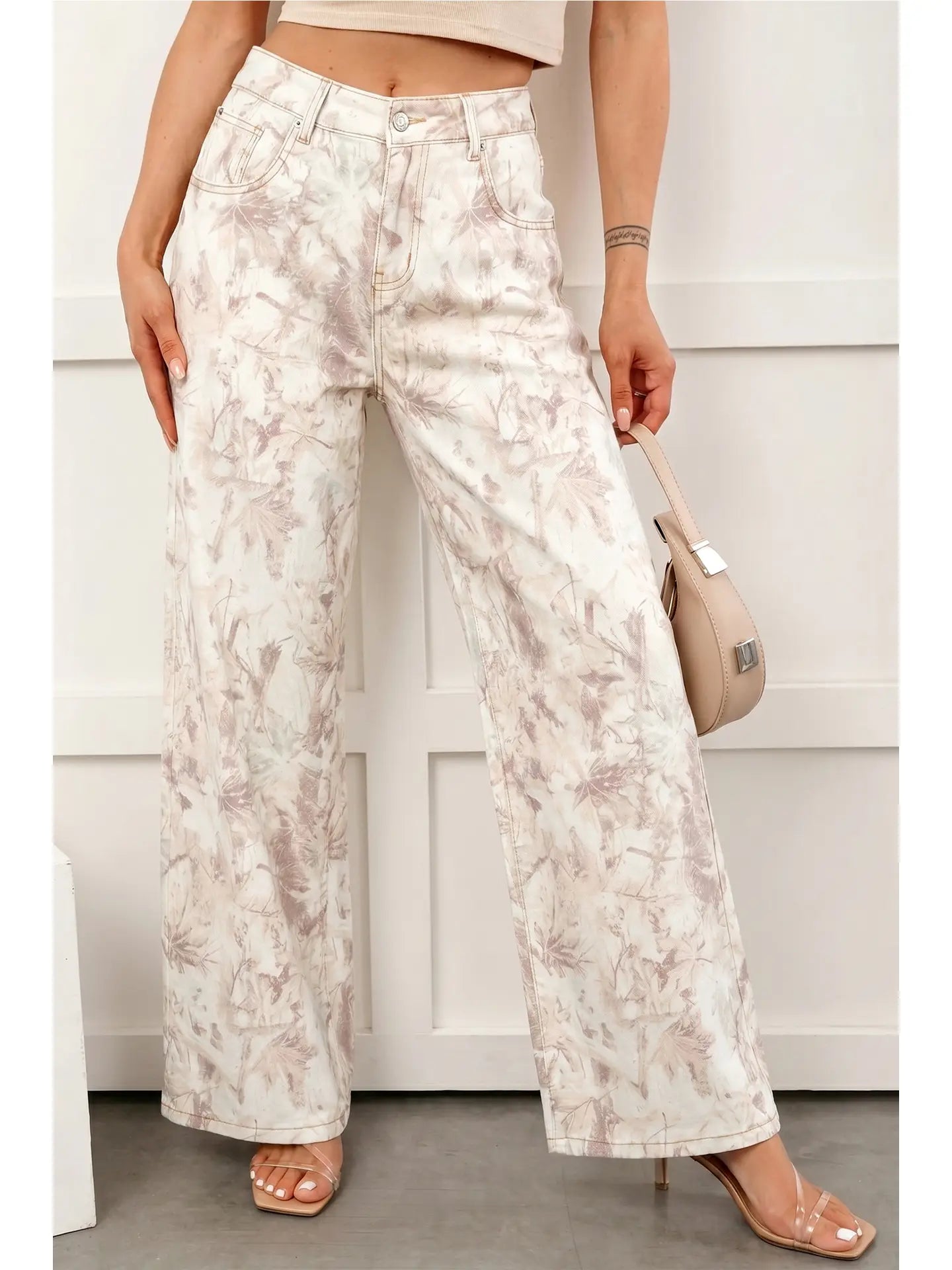 66 Woodland Camo Tummy Control Denim Wide Leg Jeans