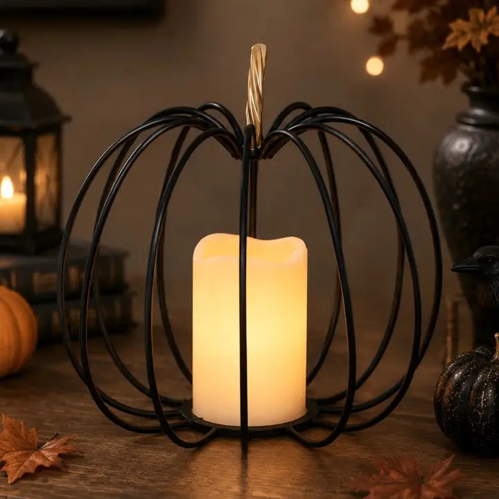 Black and Gold Metal Led Pumpkin