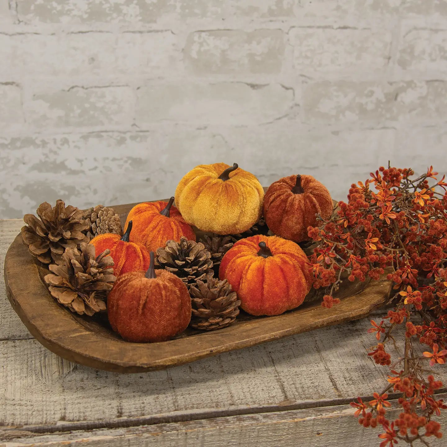 16/Set Pumpkins and Pinecones in Mesh Bag