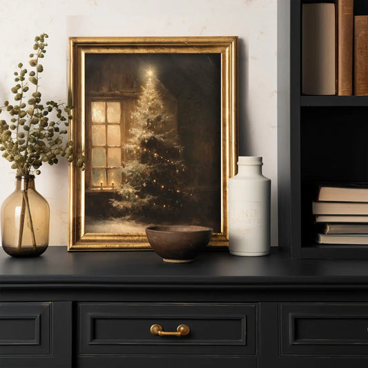 Antique Christmas Tree in Window Art Print 8x10